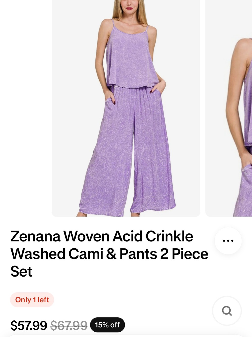 Zenana Outfitters Lilac Acid-Crinkle Wide-Leg set